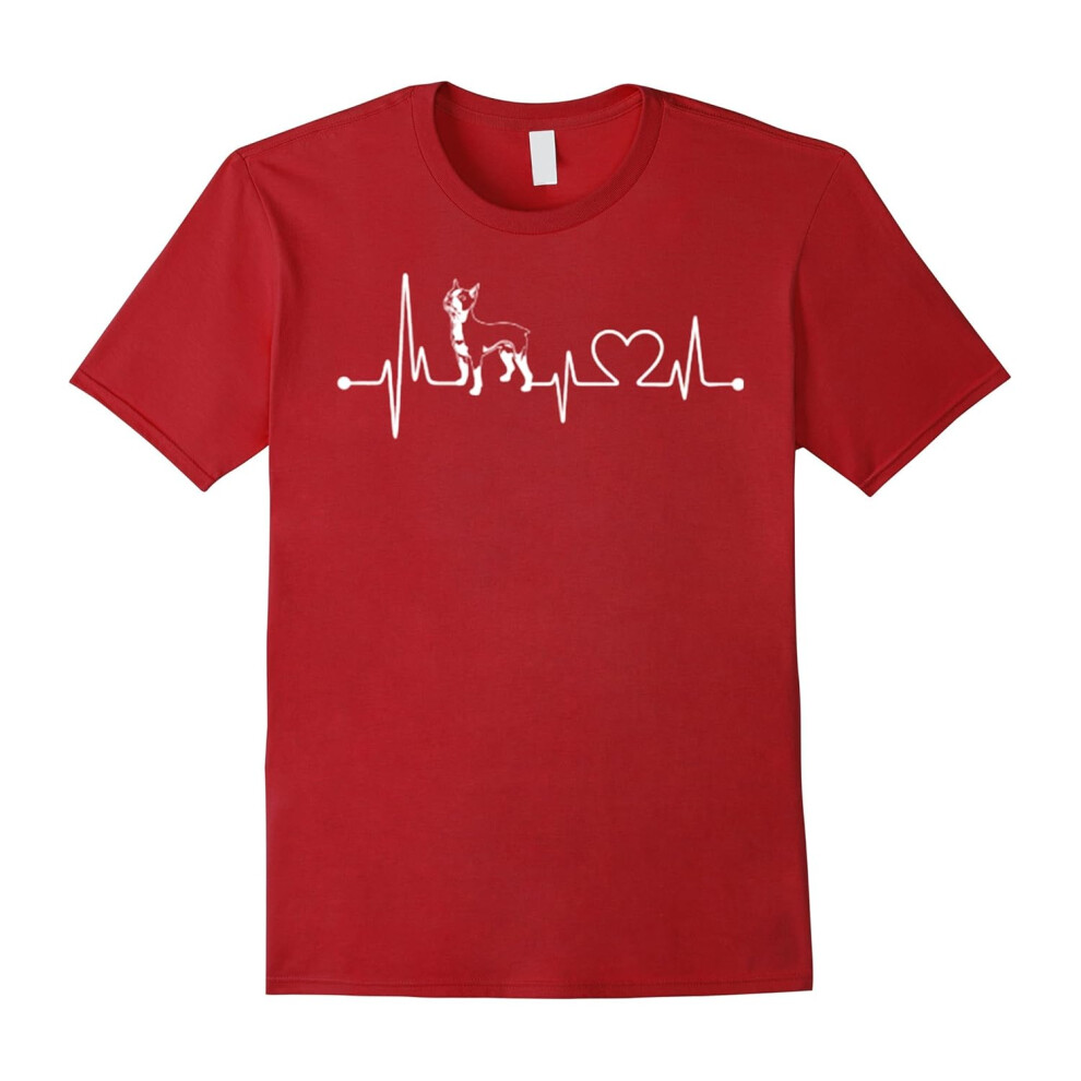 (M) boston terrier love heartbeat T Shirt-Father's Day