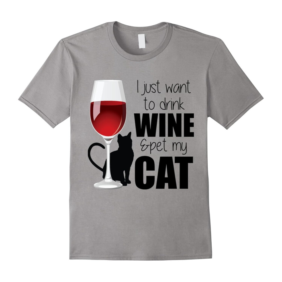 (M) Drink Wine & Pet My Cat T Shirt, Cat Lover Shirt, Funny Wine-Father's Day