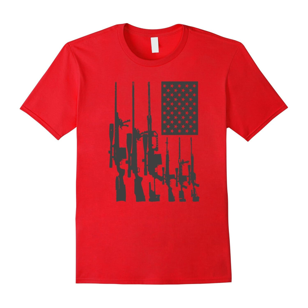 (M) Gun Lovers In The USA: American Flag With Gun T-Shirt-Father's Day