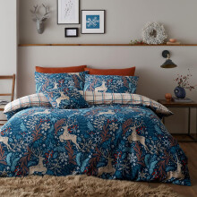 (Double, Blue) Happy Linen Company Winter Stags Reversible Duvet Covet Set Bedding Set