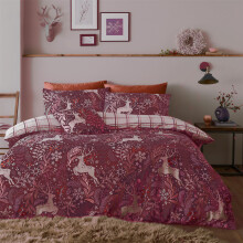 (Super King, Red) Happy Linen Company Winter Stags Reversible Duvet Covet Set Bedding Set