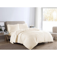 (Single, Cream) Flannellette Brushed Cotton Duvet Cover Set Thermal Bedding Warm Quilt Bed Set