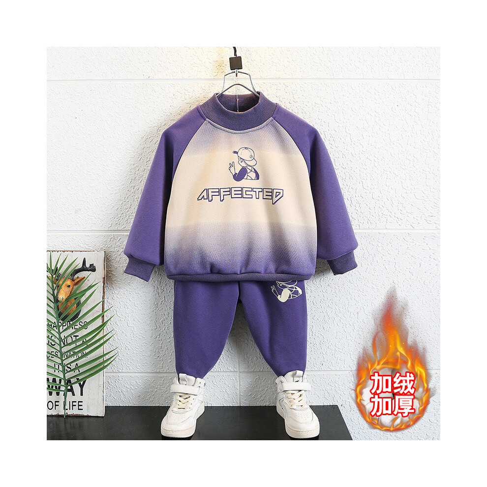 (Purple, 100cm) Boys Adorable Apparel Set Plush Cotton Warm Hoodie And Long Trousers For Fall-image-OPC-PFGDVF8-NEW