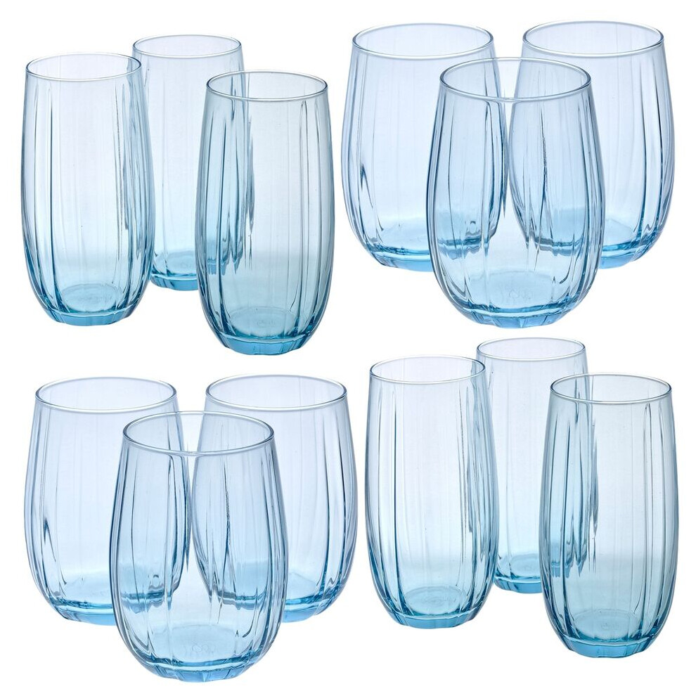 (12 Pcs 380ml + 500ml Light Blue) Linka Coloured Glasses Tall & Short Cocktail Tumblers