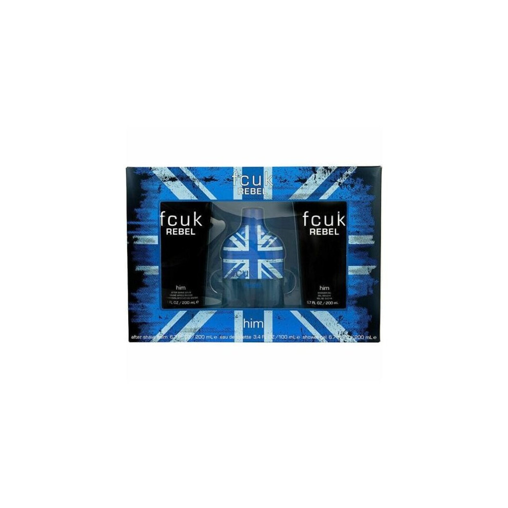FCUK Rebel For Him Gift Set 100ml EDT + 200ml Shower Gel + 200ml Aftershave Balm