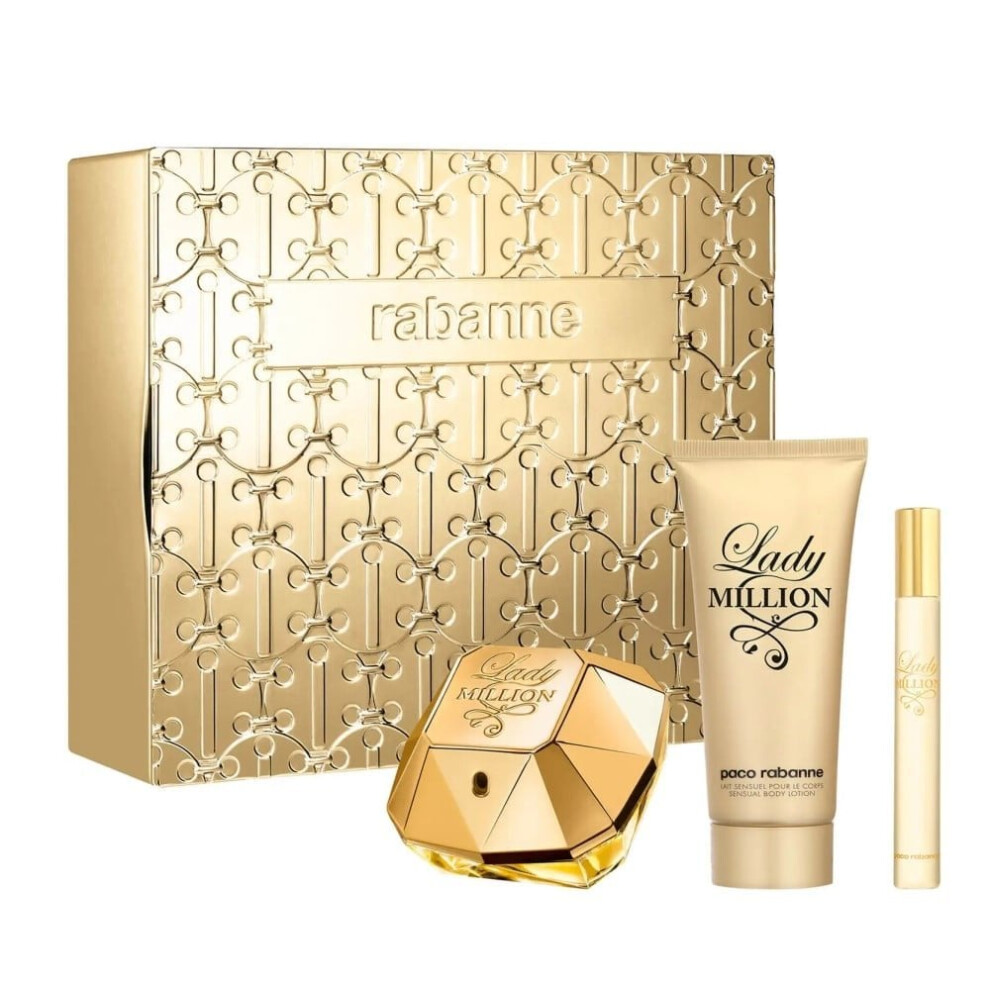 Paco Rabanne Lady Million 80ml EDP Spray + 100ml Body Lotion + 10ml Mini
