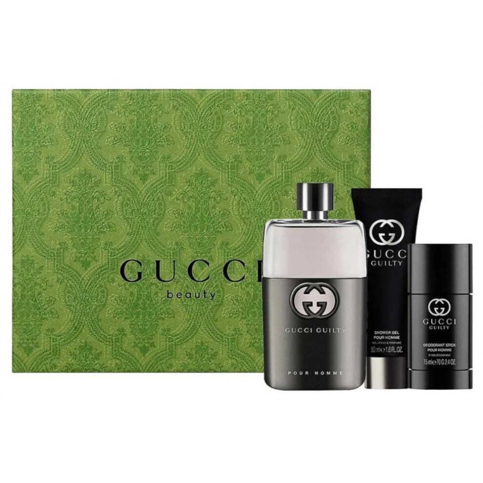 Gucci Guilty Pour Homme Gift Set 90ml EDT Spray + 75ml Deodorant Stick + 50ml Shower Gel