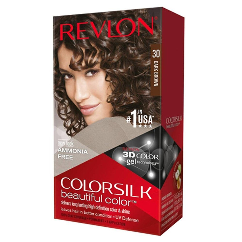 Revlon Colorsilk Beautiful Color Coloration Permanente Des Cheveux Avec Technologie Au Gel 3D Et KéRatine, Teinture Avec Couvrance à 100% Des Cheveux Blancs, 30 ChâTain Foncé-image