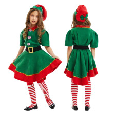 (Filles, 130 cm) Ensemble de Noël pour enfants et adultes : hauts, pantalons, chapeau, ceinture, tenue de Noël et costume d'elfe