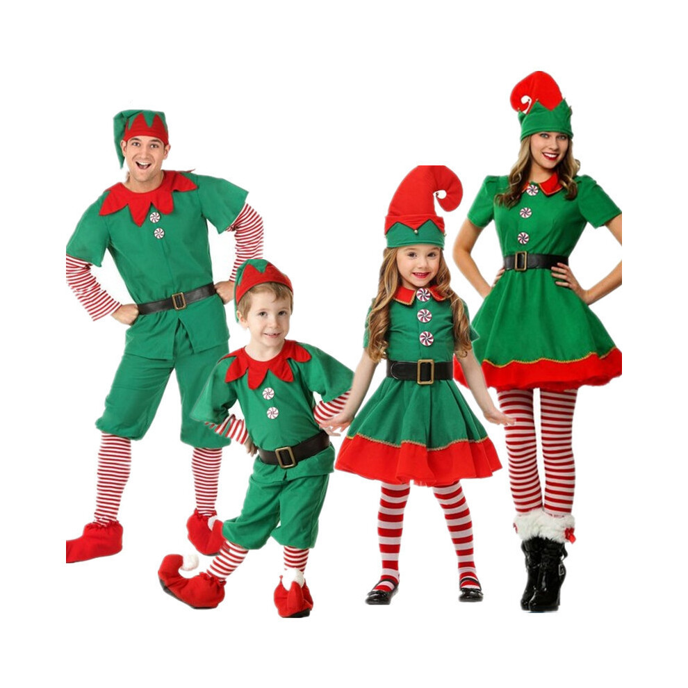Photos - Fancy Dress  Christmas Santa Claus Costume Green Elf Cosplay Outfits Family Carnival Party New Year Xmas  For M(Girls, 110cm)