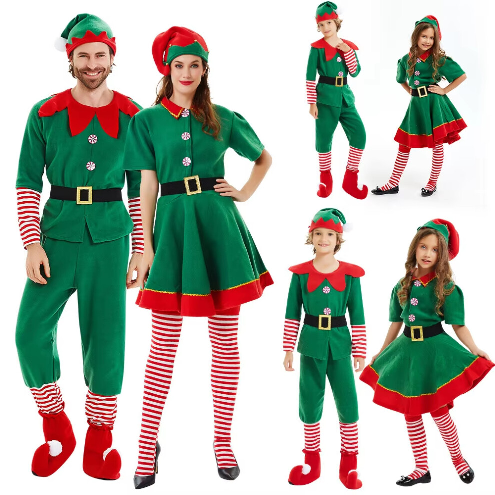 Photos - Fancy Dress Christmas Santa Claus Costume Green Elf Cosplay Outfits Family Carnival Party New Year Xmas For M(Girls, 130cm)