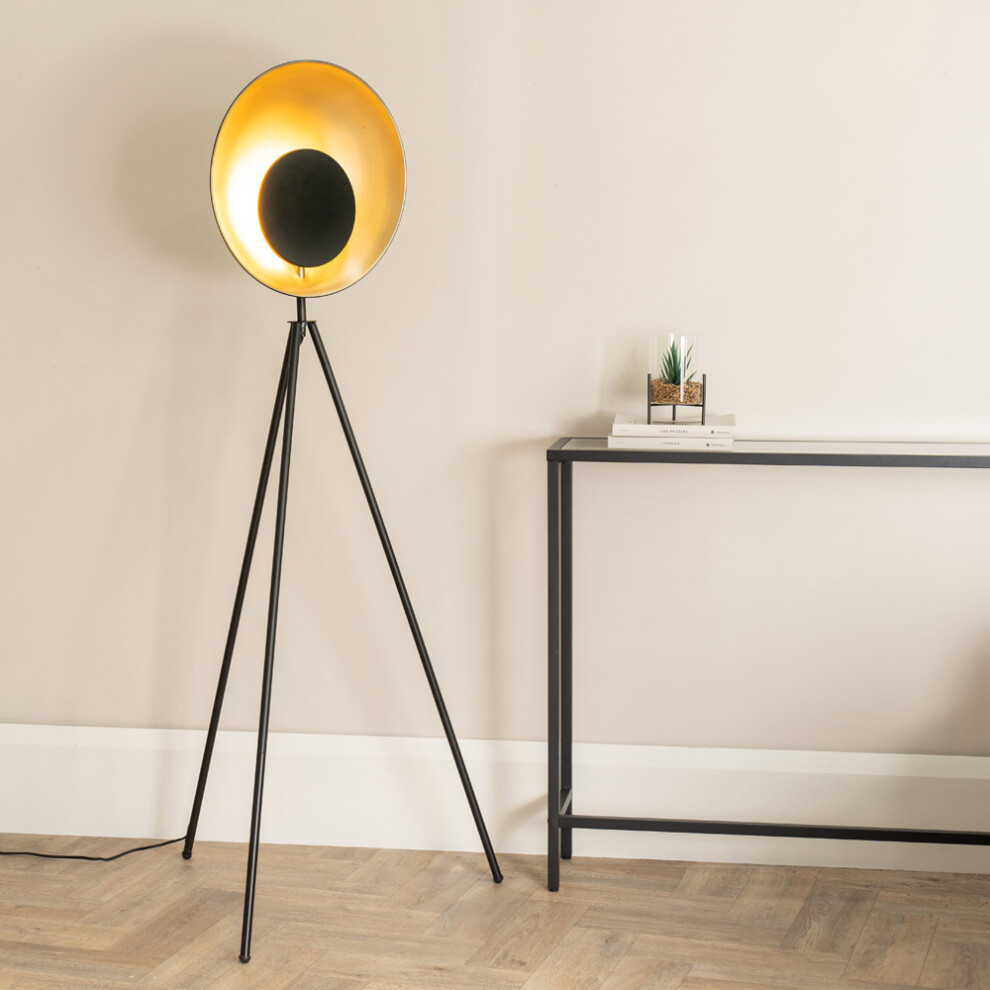 ValueLights Saffy Black Integrated LED Tripod Metallic Shade Floor Lamp