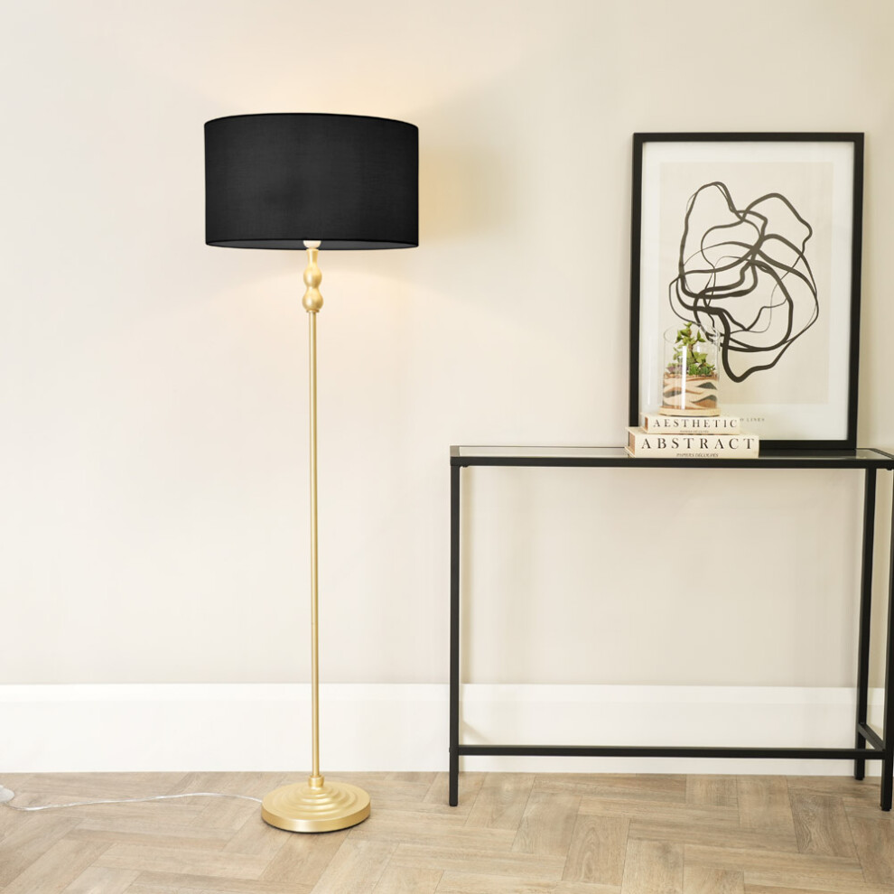 ValueLights Maggie Gold Candlestick Floor Lamp with Black Lamp Shade