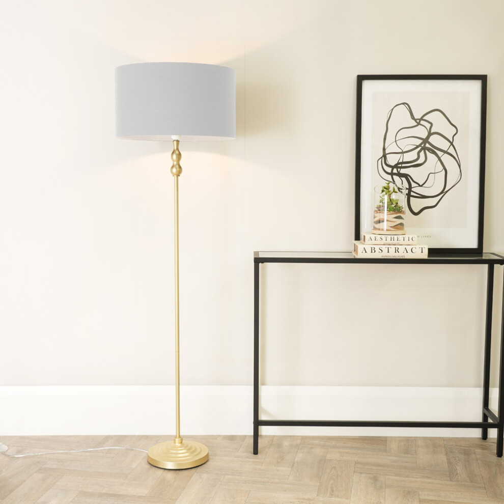 ValueLights Maggie Gold Floor Lamp with Grey Lamp Shade and LED Bulb