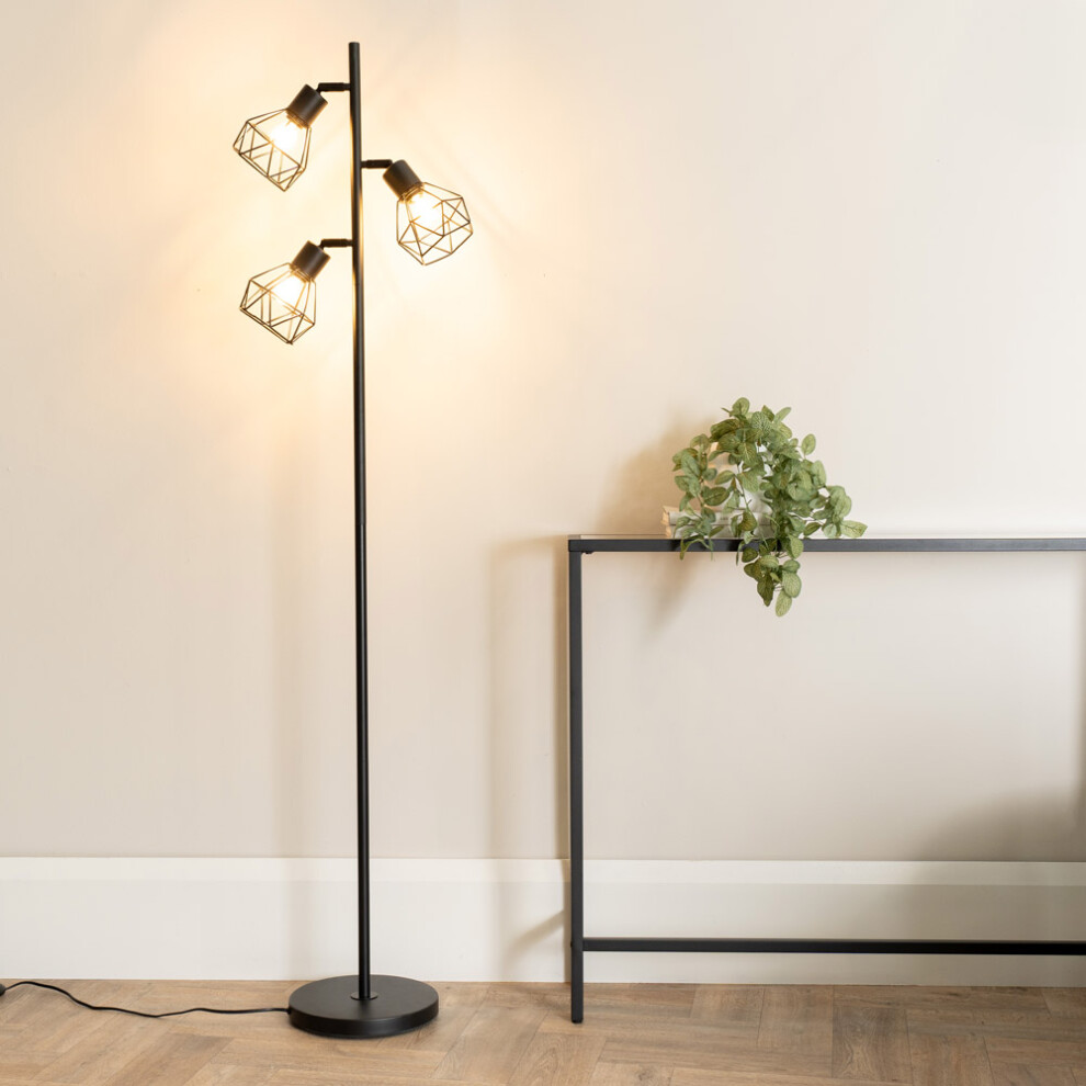 ValueLights Angus Black Metal Geometric Shade Floor Lamp with LED Bulb