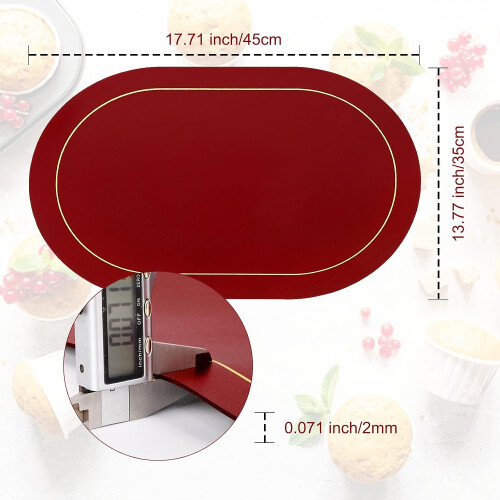6 Pack Placemat Oval Leather Heat Table Mat Resistant Washable Table Decoration Red 2