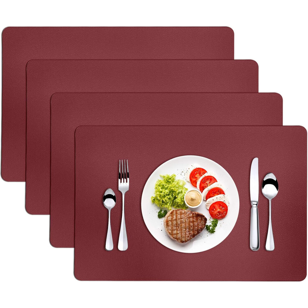 4 Pack Placemats Heat Resistant Leather Table Mat 4530cm Non-Slip Washable Red