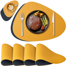 Placemat Reversible Leather 4 Pack Table Mats Washable and 4 Pack Coasters for Home Kitchen Dining Room Yellow+Black