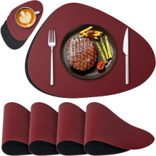 Placemat Reversible Leather 4 Pack Table Mats Washable and 4 Pack Coasters for Home Kitchen Dining Room Red+Black