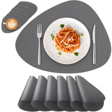 Placemat Reversible Leather 4 Pack Table Mats Washable and 4 Pack Coasters for Home Kitchen Dining Room Grey