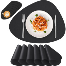 Placemat Reversible Leather 4 Pack Table Mats Washable and 4 Pack Coasters for Home Kitchen Dining Room Black