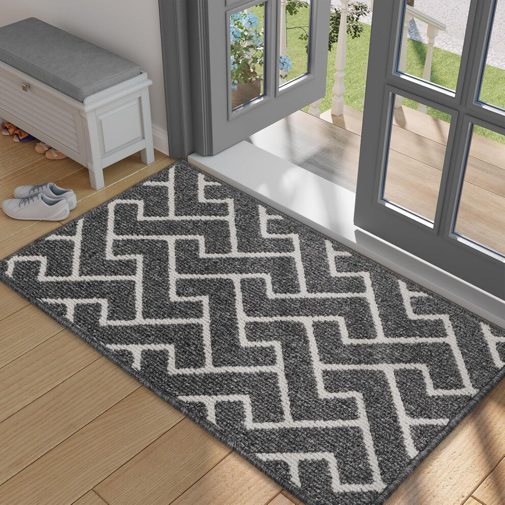 Outdoor Door Mat 60x90cm Entrance Mat Anti-Slip Indoor Mat Absorbent and Washable Grey