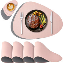 Placemat Reversible Leather 4 Pack Table Mats Washable and 4 Pack Coasters for Home Kitchen Dining Room Pink+Grey