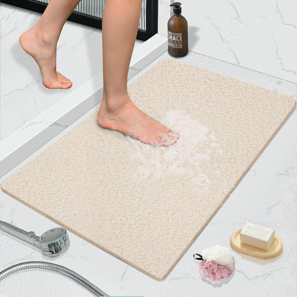 Shower Mat Anti-Slip Bath Mat 40x80cm Soft Textured Surface Tub Mat Drainage Off White