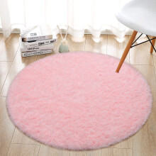 Living Room Rug Round Ø60cm Bedroom Carpets Shaggy Floor Mat With Non-Slip Bottom Pink