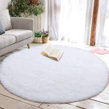 Living Room Rug Round Ø40cm Bedroom Carpets Shaggy Floor Mat With Non-Slip Bottom White