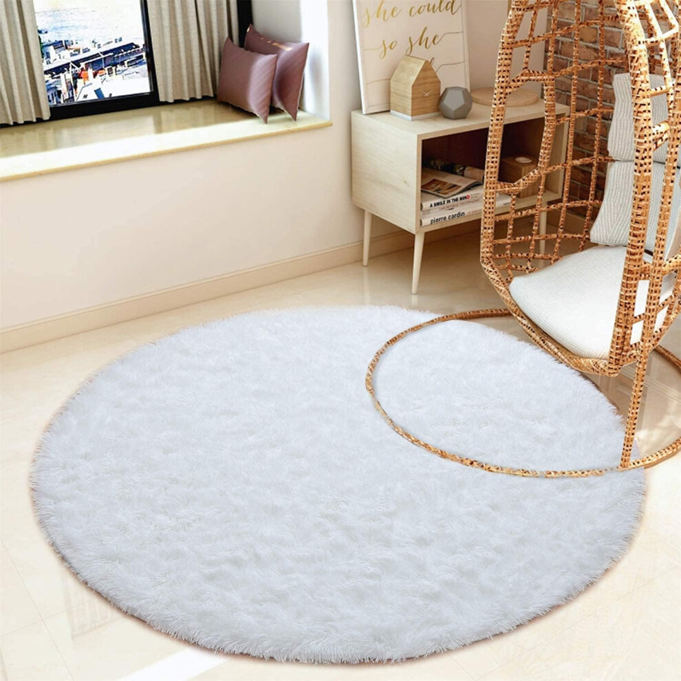 Living Room Rug Round Ã80cm Bedroom Carpets Shaggy Floor Mat With Non-Slip Bottom White-image-OPC-PFGFFPJ-NEW