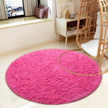Living Room Rug Round Ø80cm Bedroom Carpets Shaggy Floor Mat With Non-Slip Bottom Rose Red