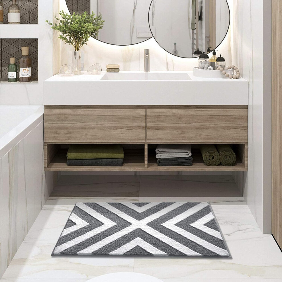 Bath Mat Anti-Slip Bathroom Mat 60x90cm Extra Thick Bath Carpet Absorb Water Grey-image-OPC-PFGFFSS-NEW