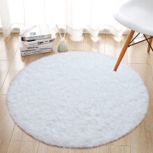 Living Room Rug Round Ø60cm Bedroom Carpets Shaggy Floor Mat With Non-Slip Bottom White