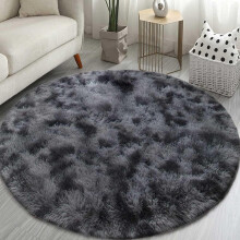 Living Room Rug Modern Round Bedroom Carpets Ø120cm Shaggy Floor Mat Plush Gray-Black