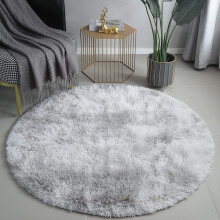 Living Room Rug Modern Round Bedroom Carpets Ø80cm Shaggy Floor Mat Plush White Grey
