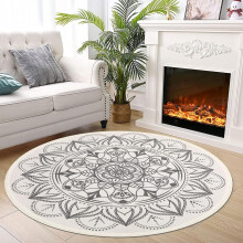 Living Room Rug Round Ø120cm Bedroom Carpets Cotton Weave Floor Mat White Saintpaulia
