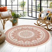 Living Room Rug round Ø150cm Bedroom Carpets Cotton Floor Mat Tassel Mandala Red