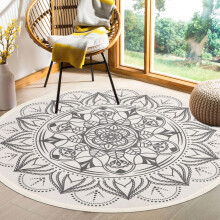 Living Room Rug Round Ø150cm Bedroom Carpets Cotton Weave Floor Mat White Saintpaulia