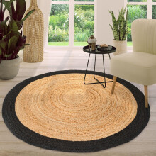 Living Room Rug Jute Bedroom Carpets Round Ø100cm Indoor Carpets Braid Black+Wood