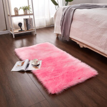 Living Room Rug Artificial fur Indoor Carpet 70x120cm Floor Mat Simple Rose Red