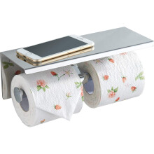 Double Toilet Paper Holder with Shelf, 304 Stainless Steel Wall Roll Paper Holders for Hotel Decor (Chrome)
