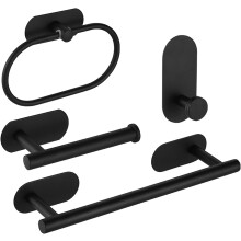 Self Adhesive Towel Rail 4 pcs Bathroom Hardware Set, Towel Bar Paper Holder Towel Ring Towel Hook, SUS304 Stainless Steel Matte Black