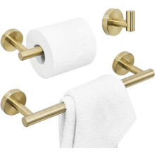 Brushed Bathroom Accessories, Gold Bathroom Hardware 3PCS include Towel Holder Toilet Roll Holder Coat Hook Wall Mounted SUS 304 Stainless Steel