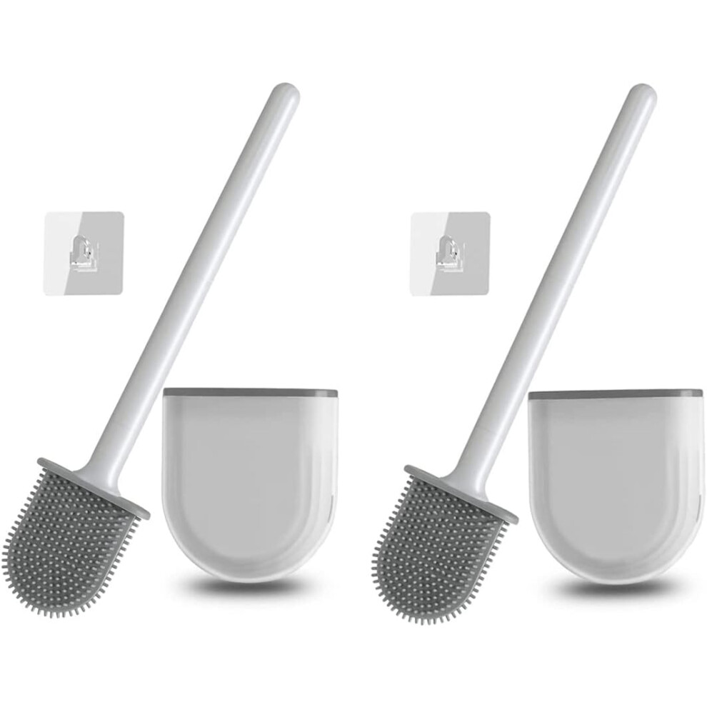 2 Pack Flat Silicone Toilet Brush Antibacterial Bathroom Cleaning Brush Wall Mounted Without Drilling