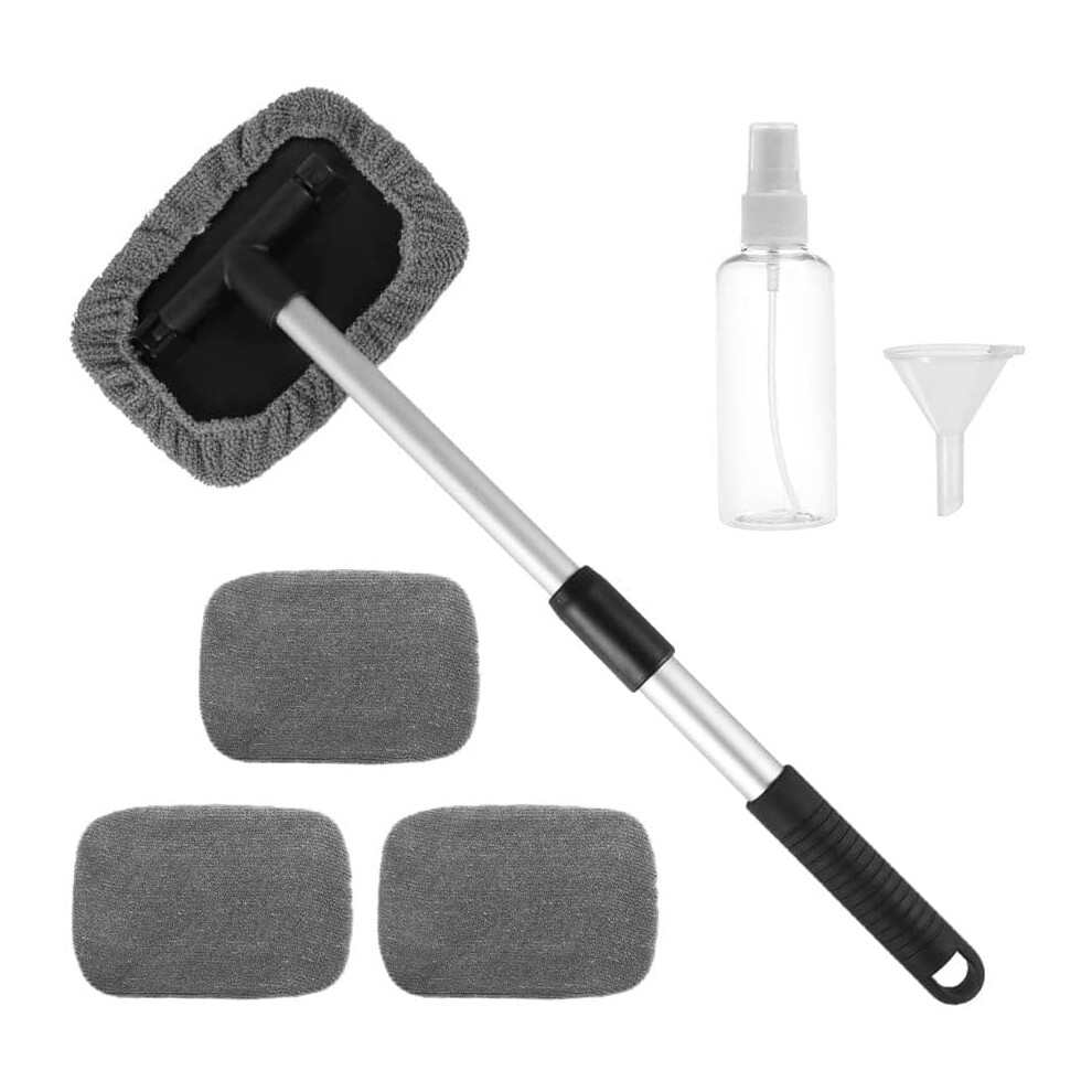Windshield Cleaner Tool Microfiber Car Window Cleaner With Extendable Long Handle Gray 4055695018430