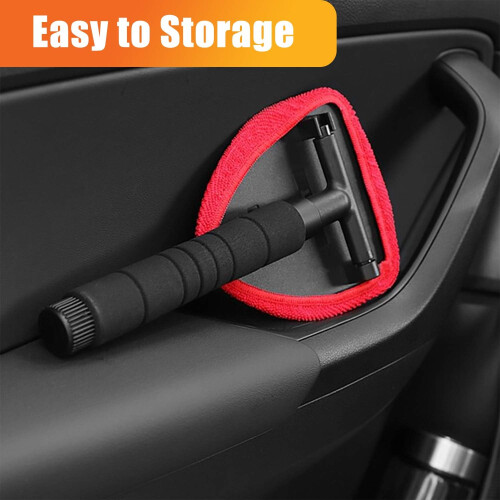 Windshield Cleaner Tool Microfiber Car Window Cleaner with Extendable Long Handle Red 2