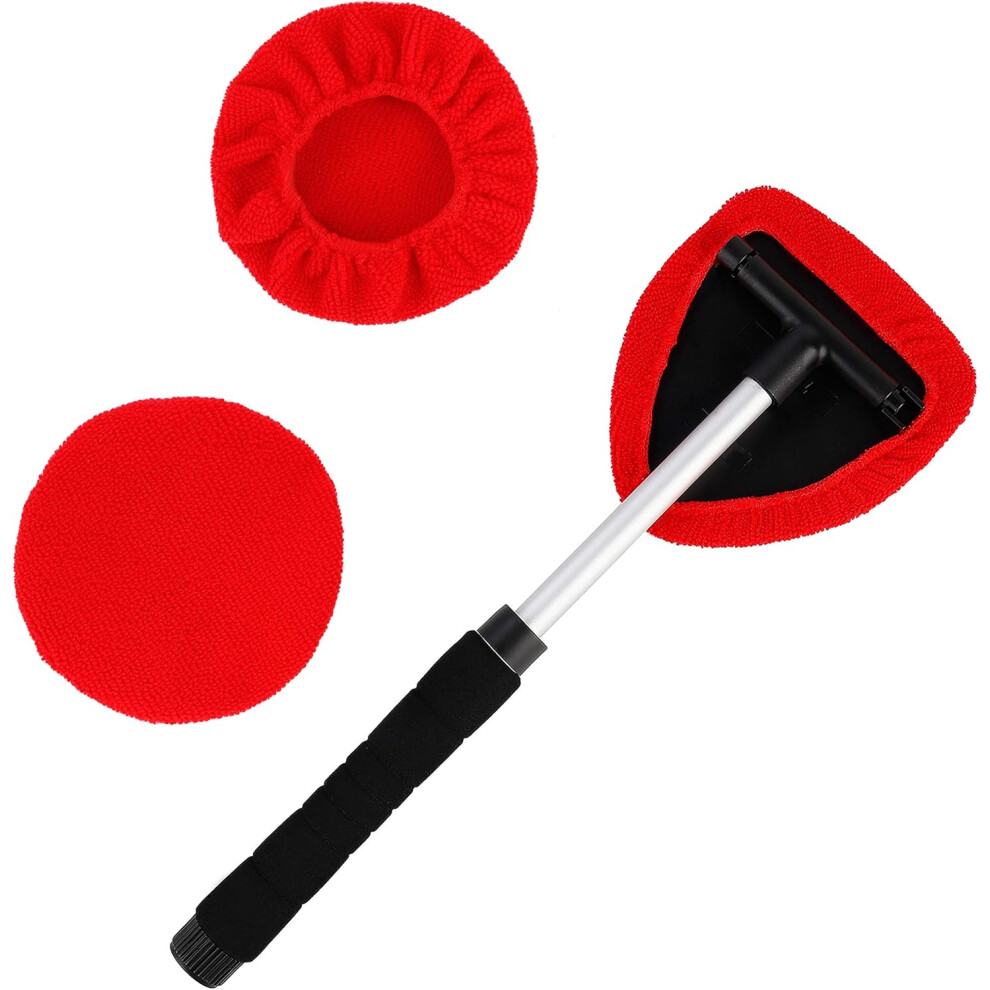 Windshield Cleaner Tool Microfiber Car Window Cleaner With Extendable Long Handle Red 4055695018454