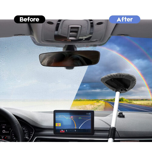 Windshield Cleaner Tool Microfiber Car Window Cleaner with Extendable Long Handle 2