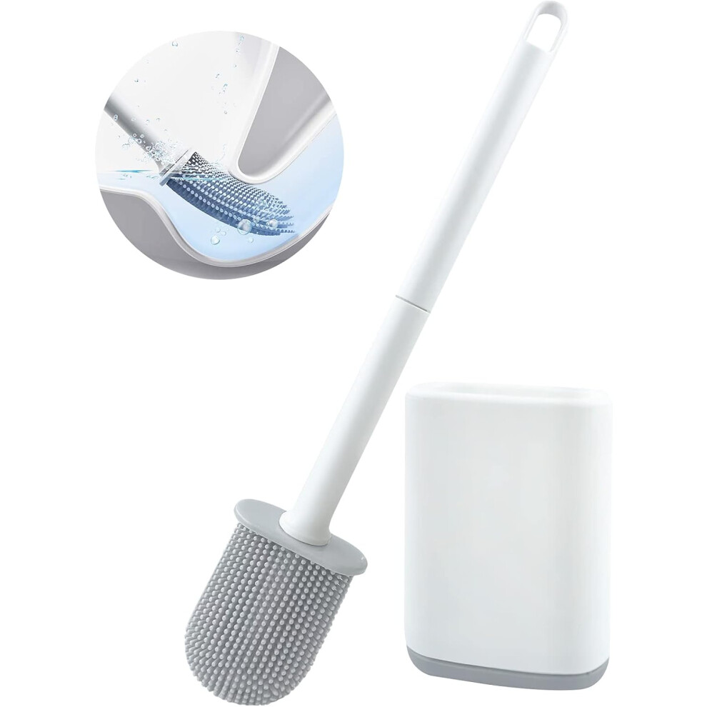 Toilet Brush Silicone Flat Antibacterial WC Brush Bathroom Cleaning Brush Floor or Wall Mounted White